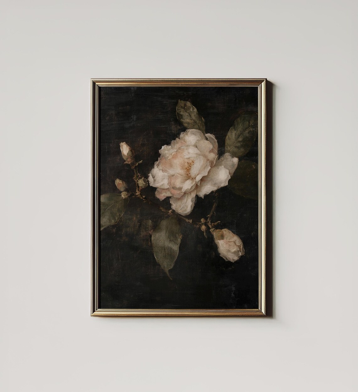 Floral Gardenia Still Life Art Print, Moody Botanical
