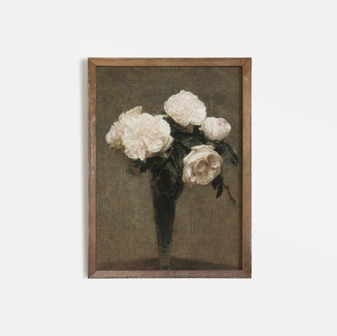 White Rose Painting, French Vintage Botanical Print