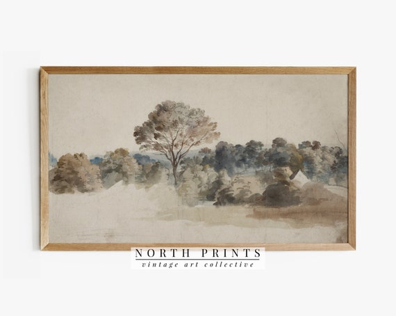 Tv Landscape Art Antique Muted Landscape Painting Neutral Tv224