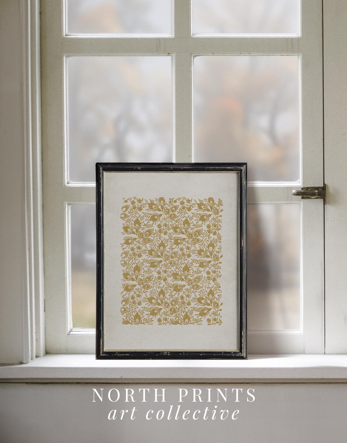 Yellow Botanical Pattern Art Print, Vintage Minimalist - Image 4