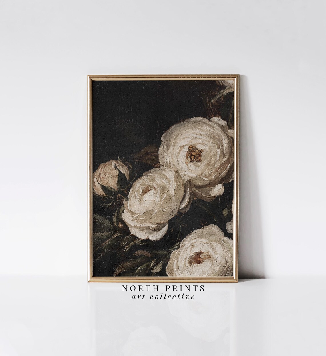 Peony Botanical Floral Art Print, Moody Dark Decor - Image 2