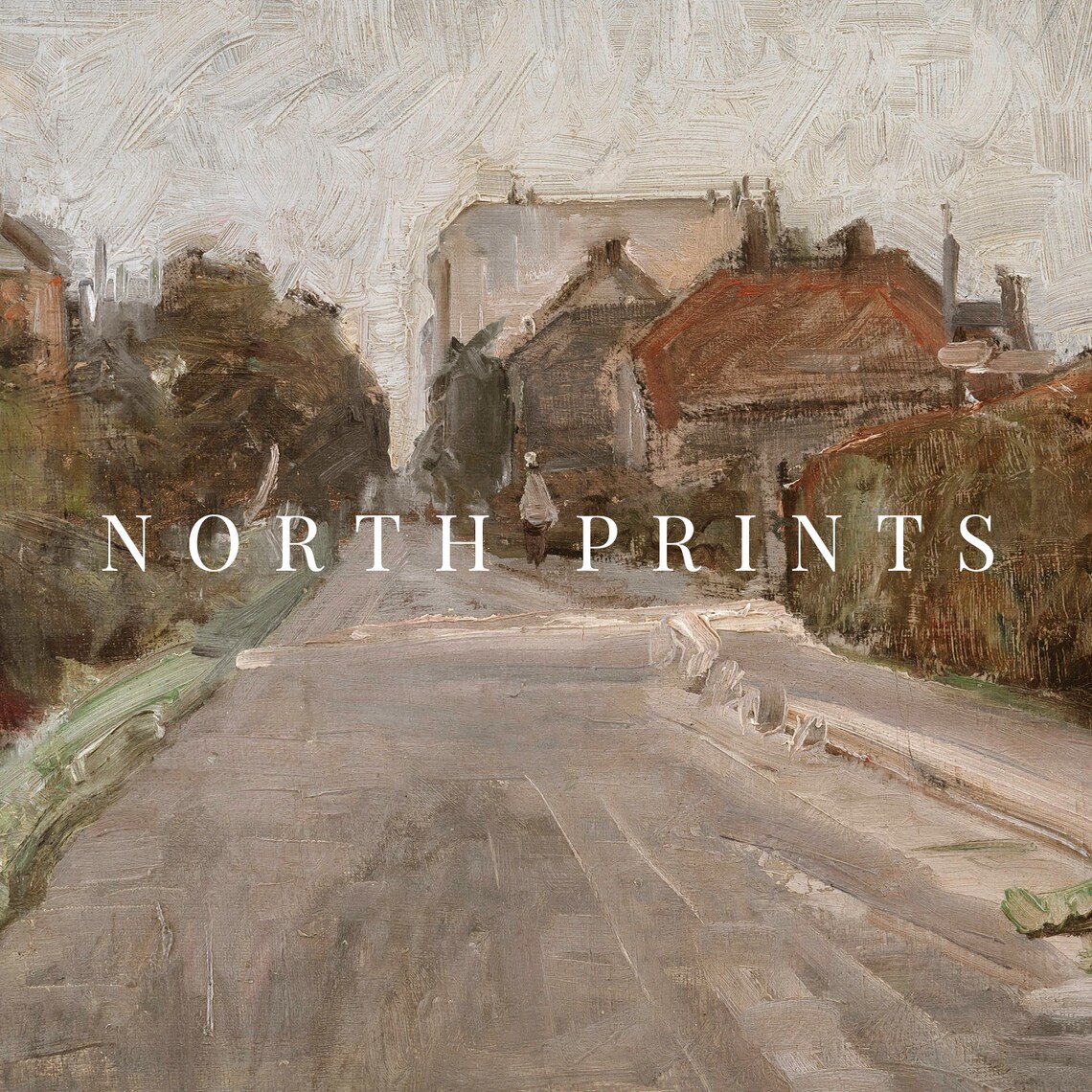Vintage Village Road Old Houses Muted Oil Painting Street Poster - Image 4