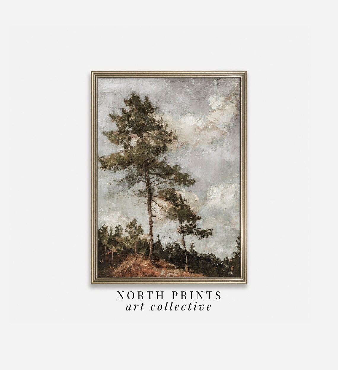Rustic Pine Tree Landscape Art Print, Moody Autumn - Image 2