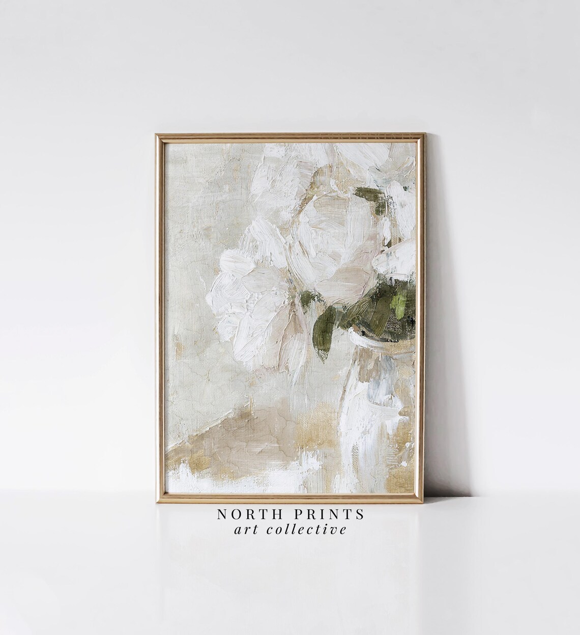 Abstract White Roses Botanical Art Print, Modern Farmhouse