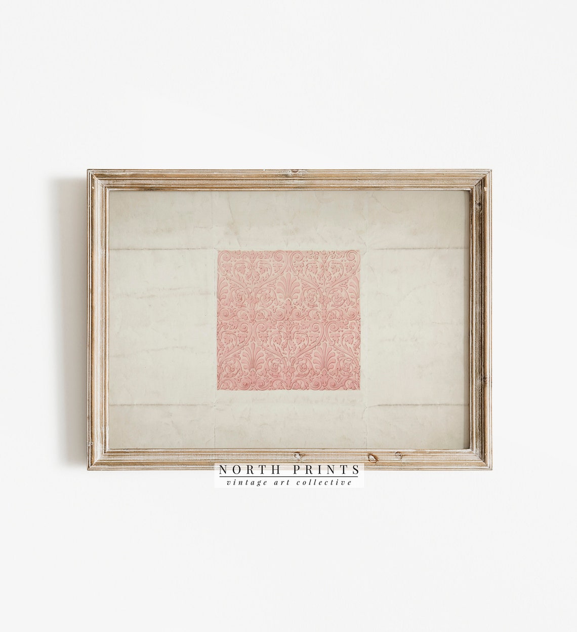 Antique Pink Damask Textile Pattern Vintage Patterned Paper Print - Image 3