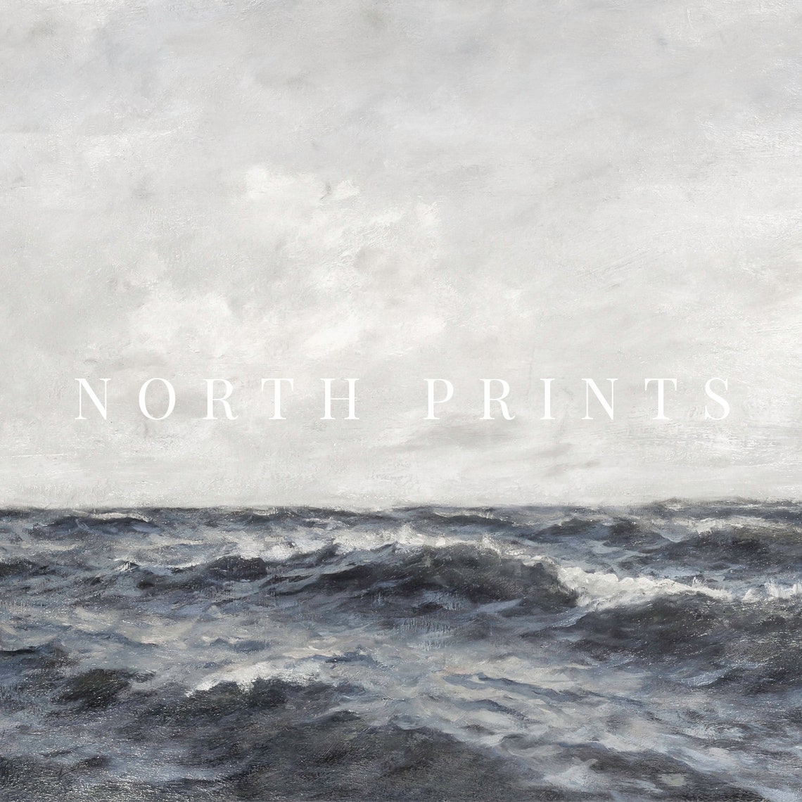 Moody Grey Ocean Waves Vintage Seascape Painting Coastal Poster - Image 4