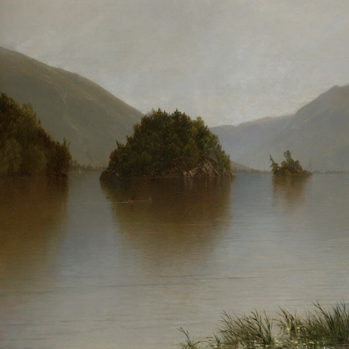 Dark Moody Lake House Poster, Antique Lake Painting - Image 2