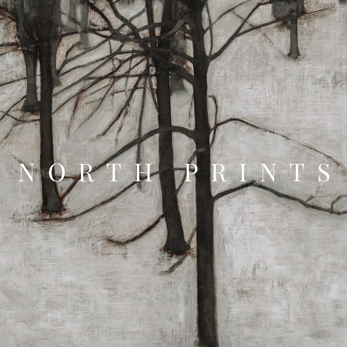 Vintage Moody Winter Forest Painting Dark Neutral Rustic Art North Prints W76 - Image 4