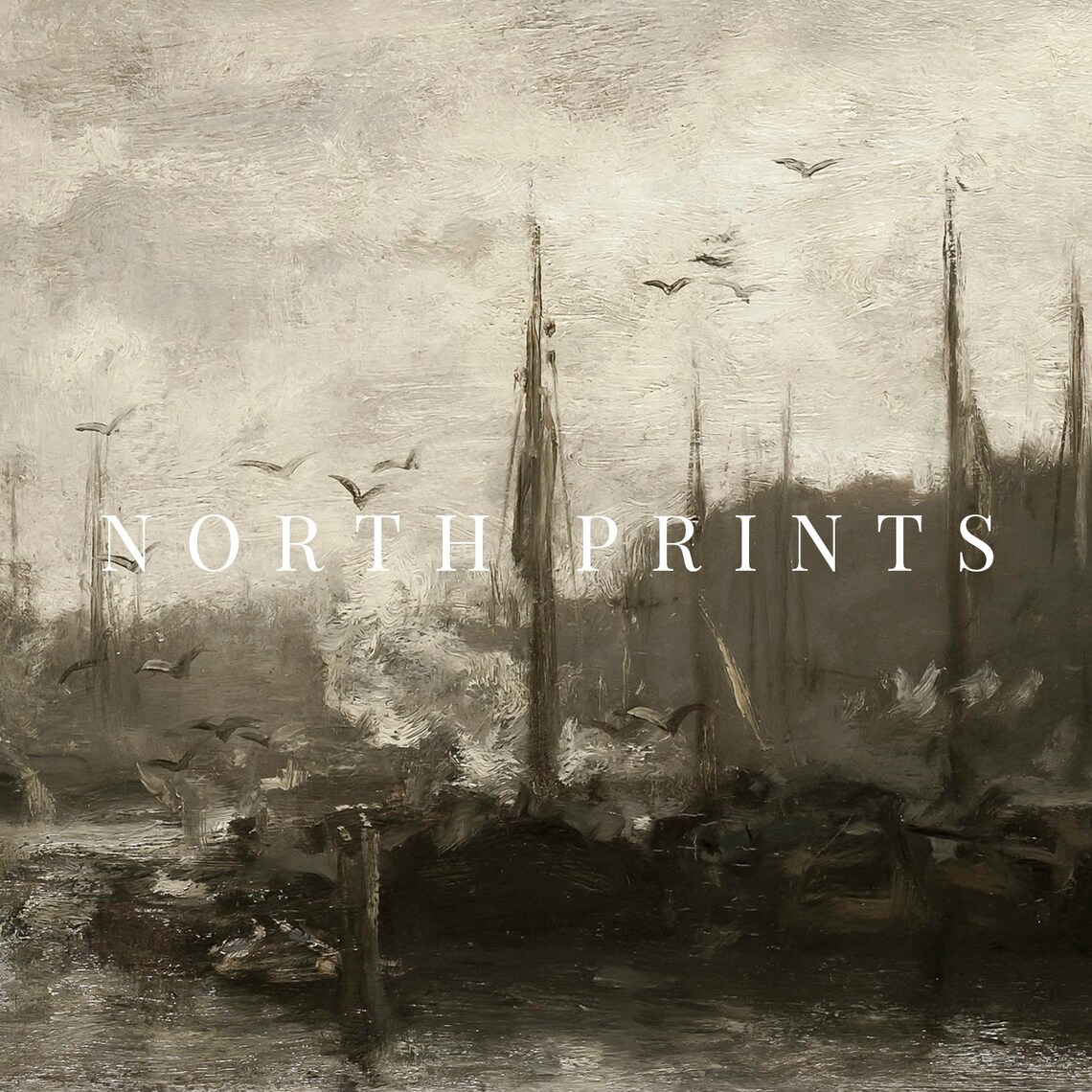 Moody Harbour Painting Dark Nautical Sailboats Art North Prints 617 - Image 3