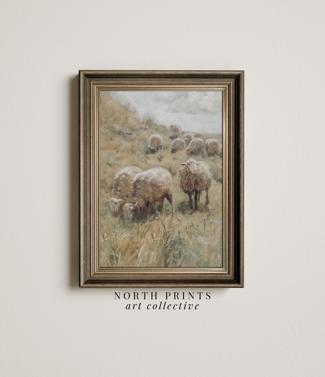 Sheep Vintage Painting, Farmhouse Landscape Art Print