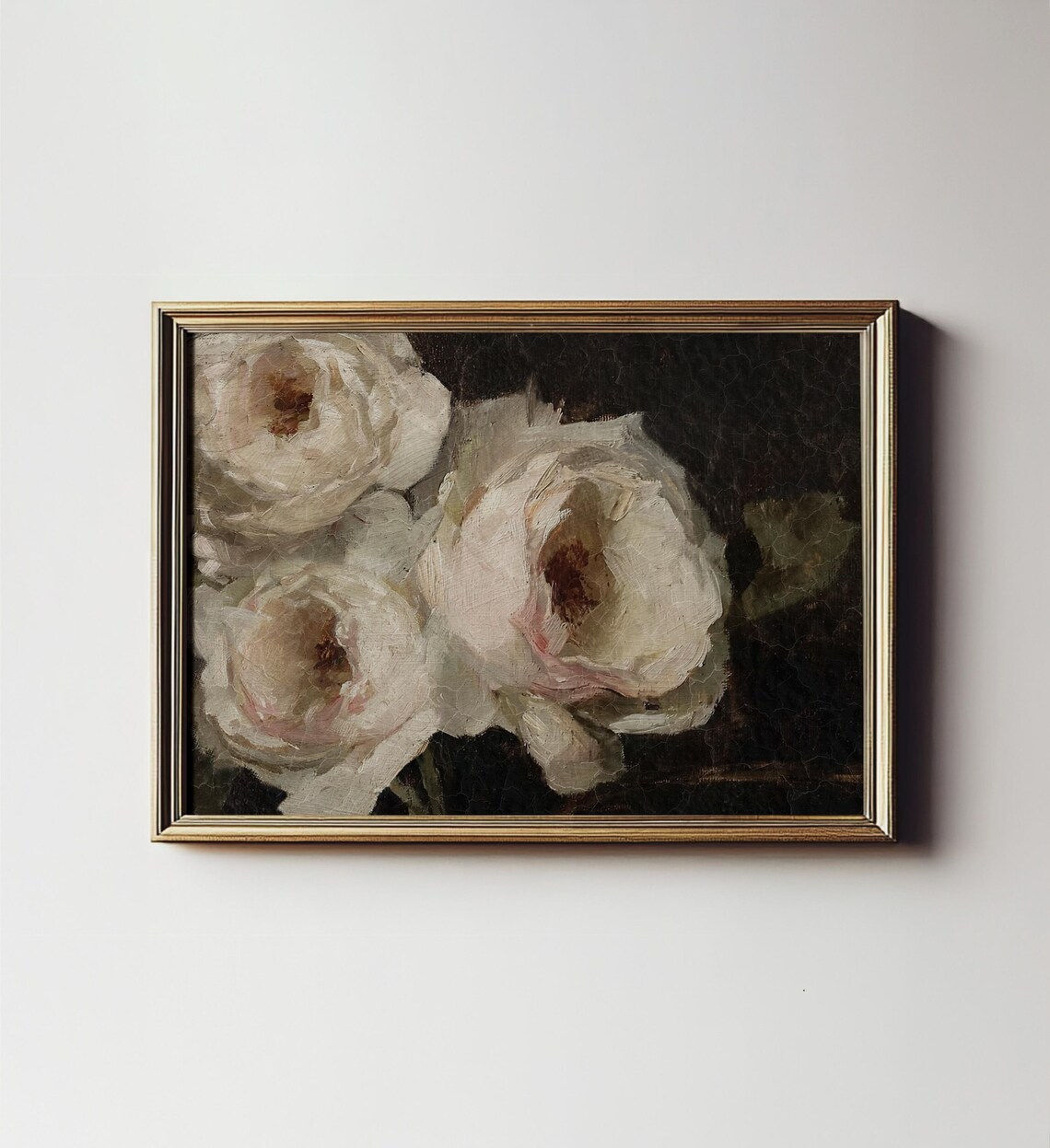 Moody Roses Still Life Painting, Dark Botanical Art Print