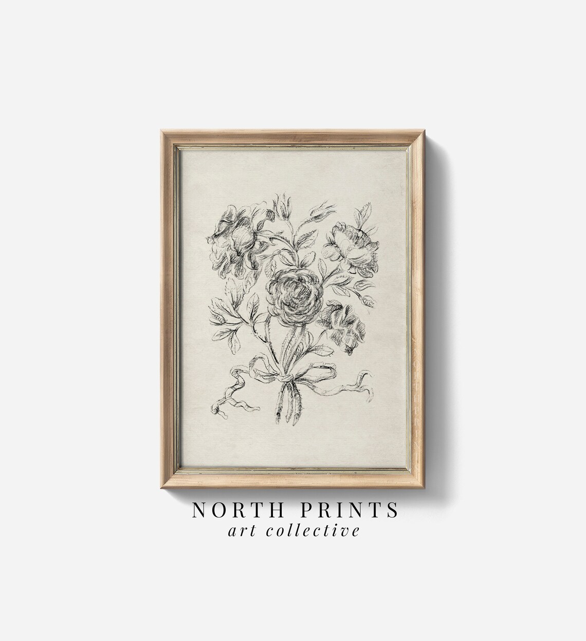 Victorian Rose Bouquet Sketch Art Print, Bedroom