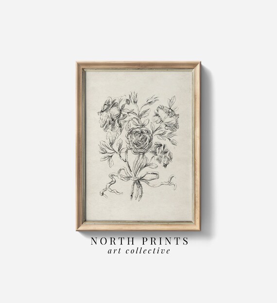 Victorian Rose Bouquet Sketch Art Print, Bedroom