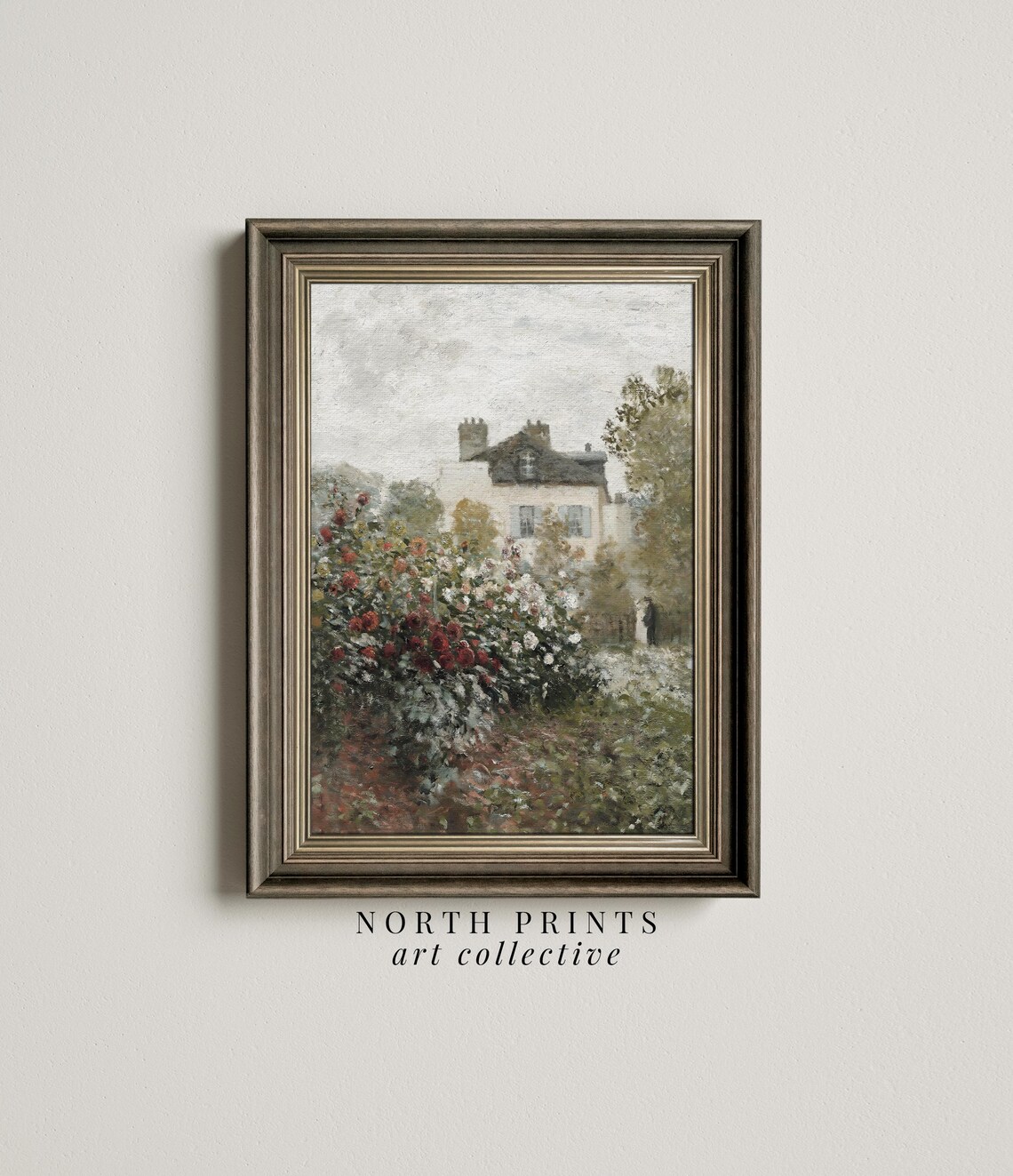 Rose Garden Vintage Painting, English Cottage Art Print