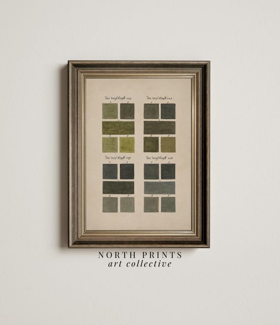 Green Color Chart Art Vintage Rustic Decor Cozy Fall Wall Decor Print North Prints Cc08