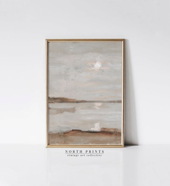 Muted Beach Scene Oil Painting, Warm Tone Art Print