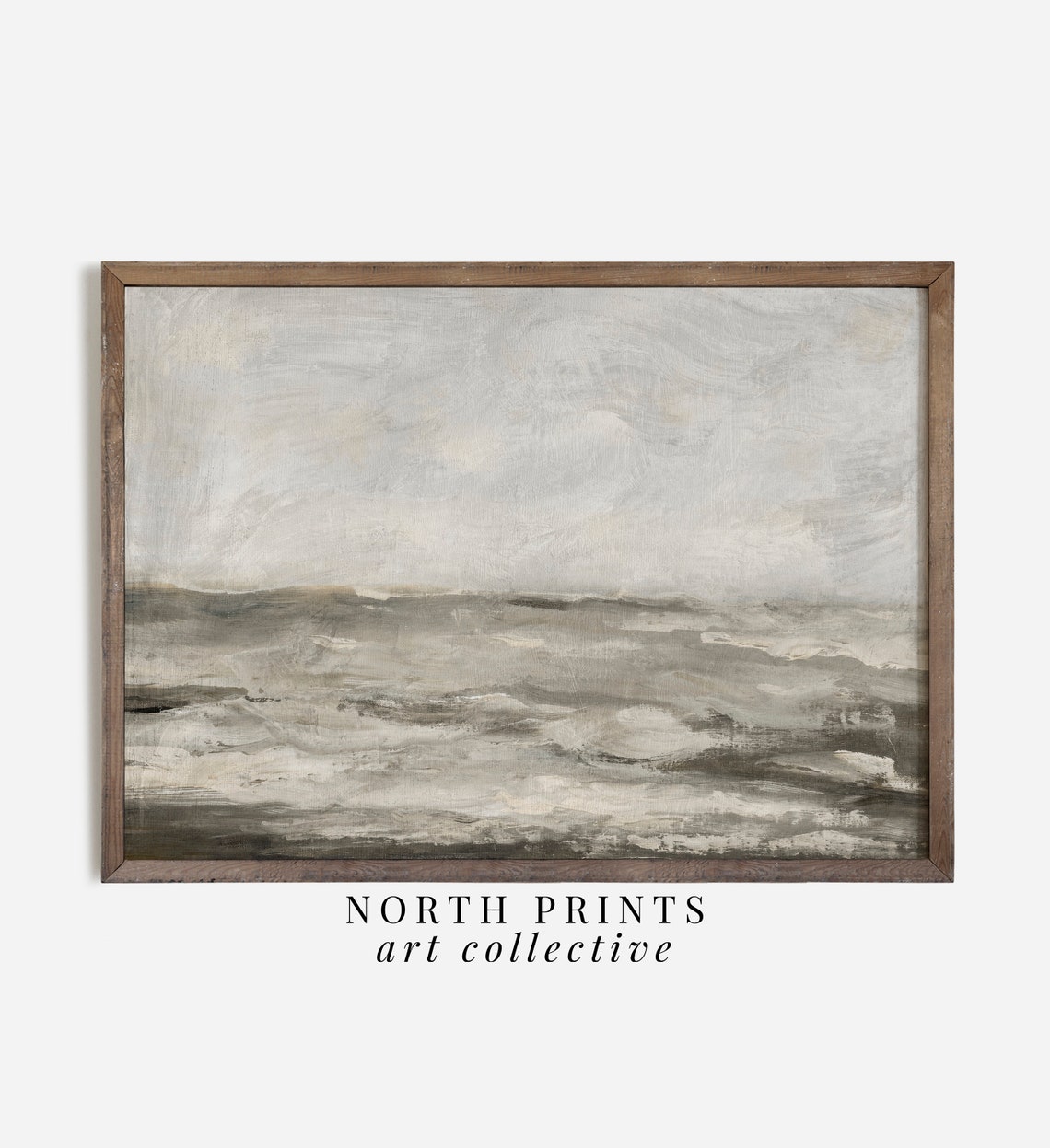 Rustic Ocean Waves Painting Moody Neutral Stormy Seascape Art Poster - Image 2