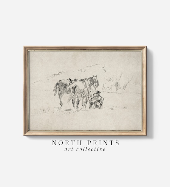 Vintage Western Cowboy Sketch, Minimalist Art Print