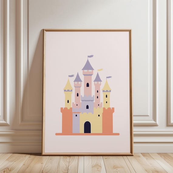Wall Art For Girl Room Castle Pink Decor Nursery Fairy Tale Print Kids Pastel Baby Shower Poster