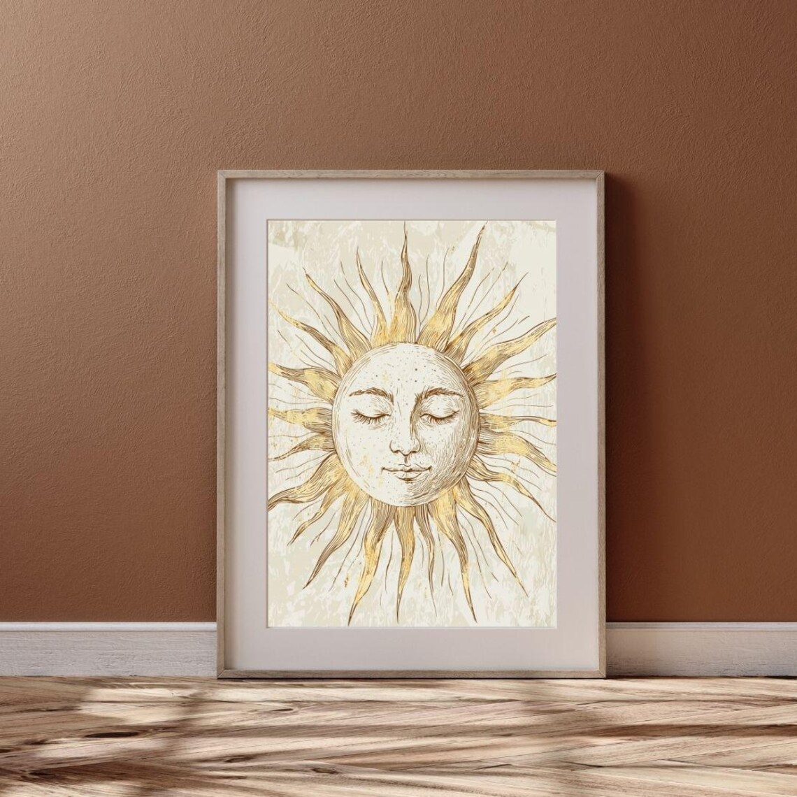 Boho Sun Face Line Art Print, Celestial