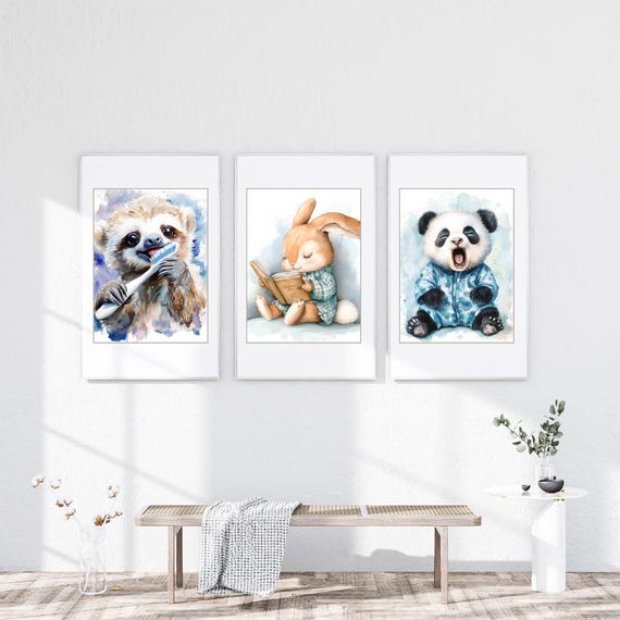 Bedtime Routine Nursery Prints Sloth Bunny Panda