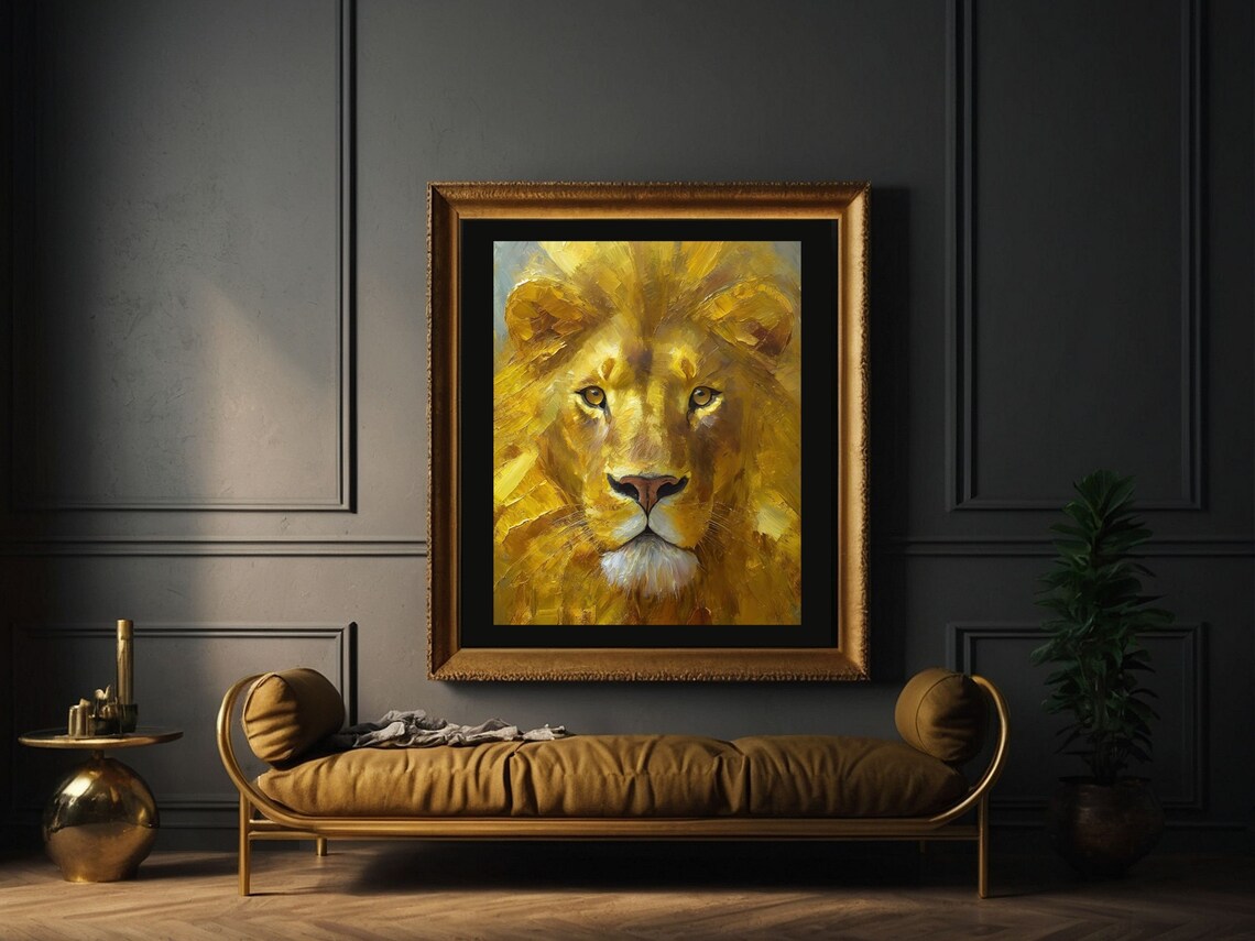 Golden Lion Face Impasto Oil Painting Vibrant Modern Wildlife Art Poster - Image 3