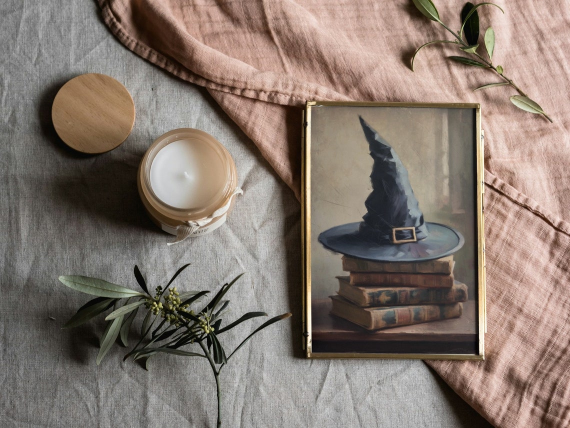 Vintage Witch Hat Resting On A Stack Of Old Books Halloween Poster - Image 3