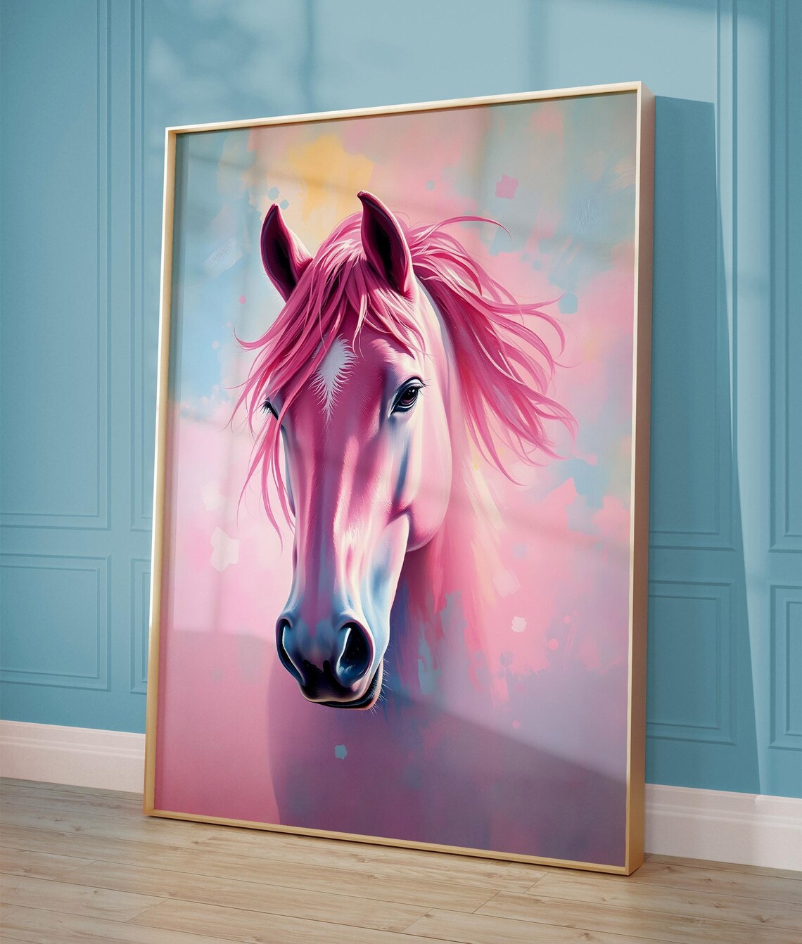Dreamy Pink Horse Portrait In Pastel Fantasy Animal Art Poster