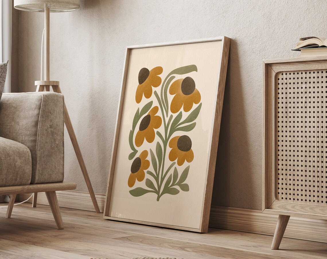 Sunflowers Boho Wildflowers Art Print, Warm Tones