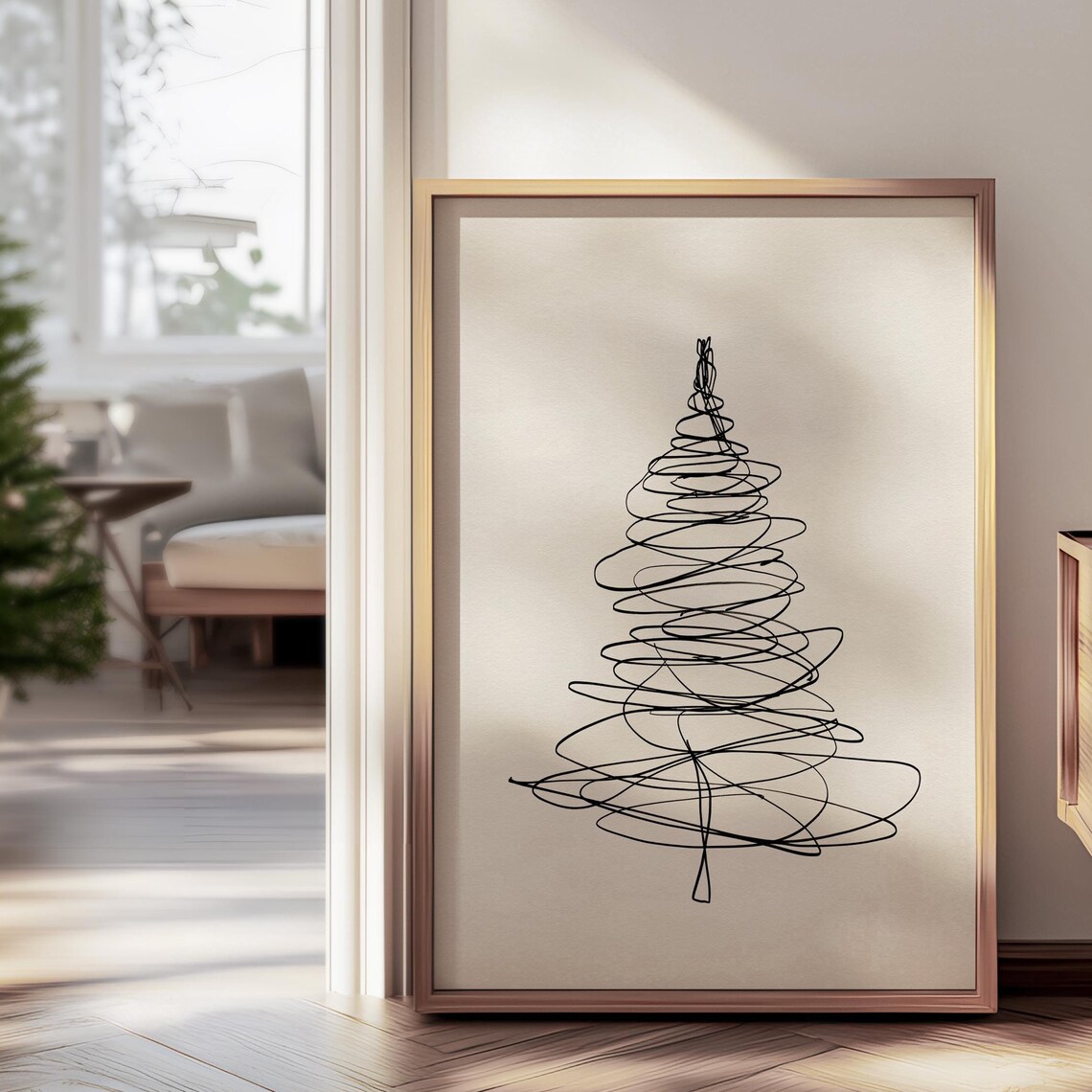 Minimalist Christmas Tree Art Print, Retro Holiday Decor