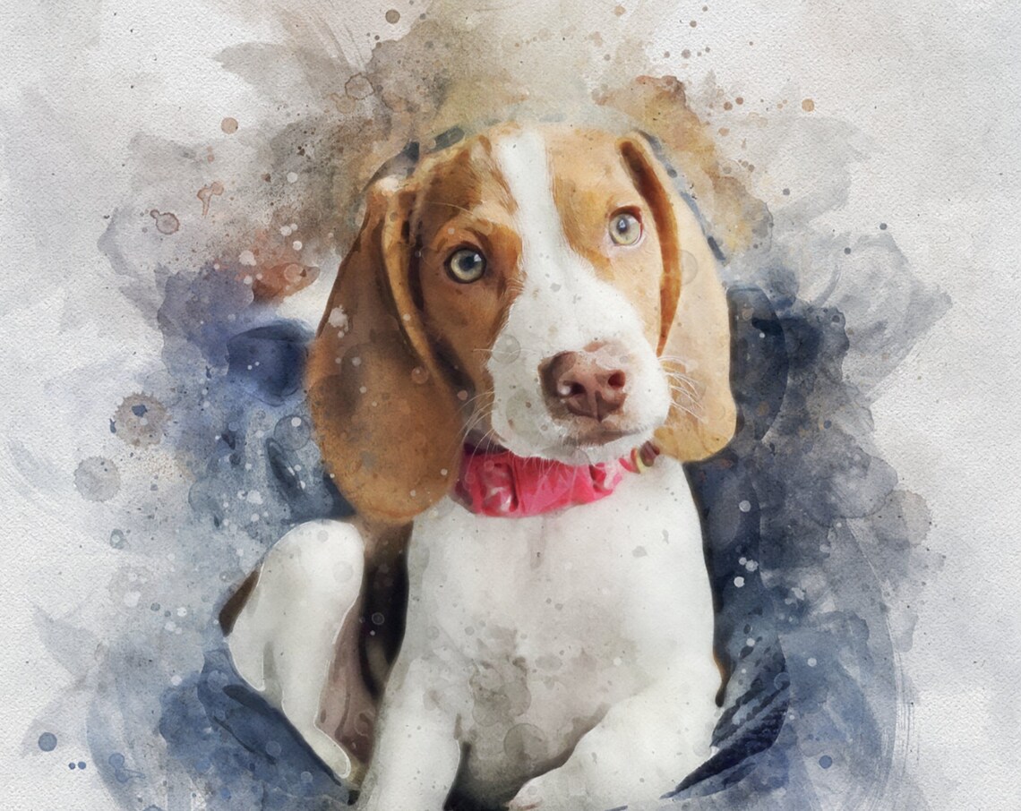 Watercolor Custom Pet Portrait Art Print, Dog Memorial Gift