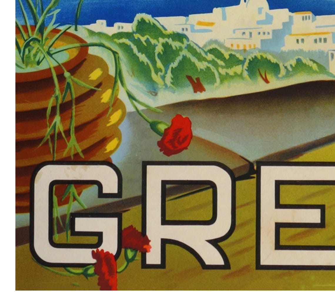 Greece Traditional Costume Vintage Seaside Harbor Travel Poster - Image 2