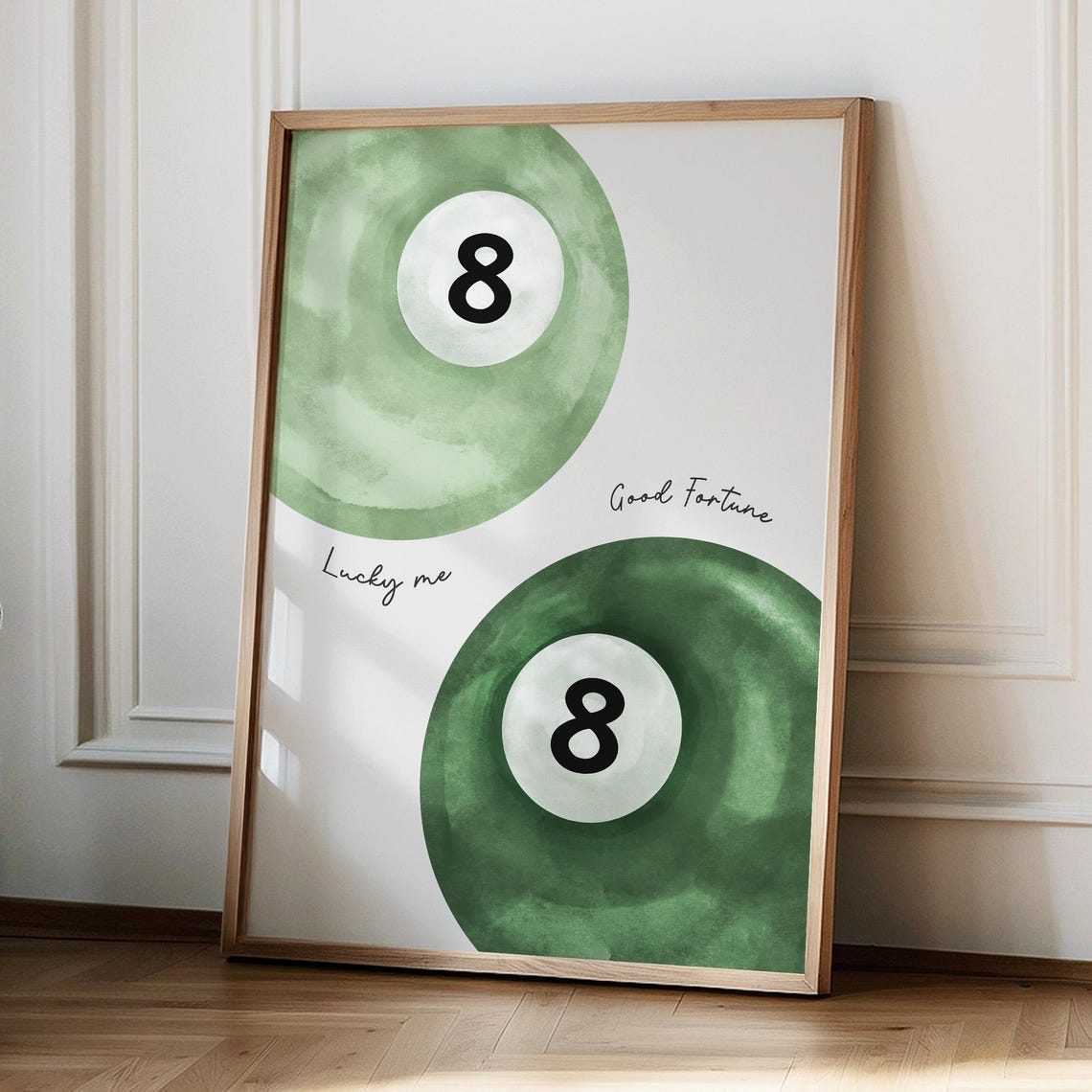 Lucky Me Good Fortune Green 8 Ball Watercolor Retro Style Poster