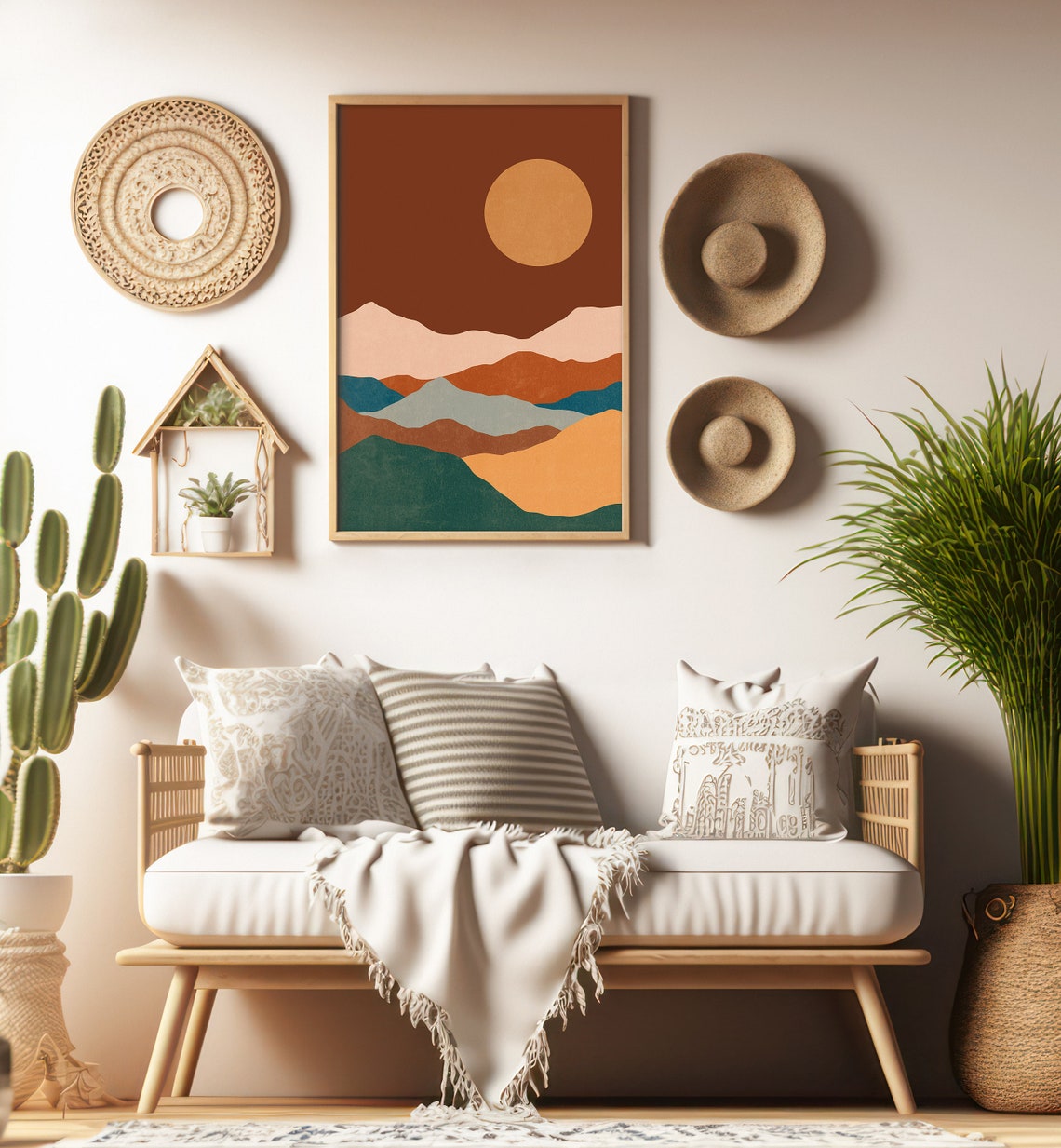 Mountain Art Print Mid Century Modern Wall Art Landscape Art Print Boho Art Prints Sunset Wall Art - Image 3