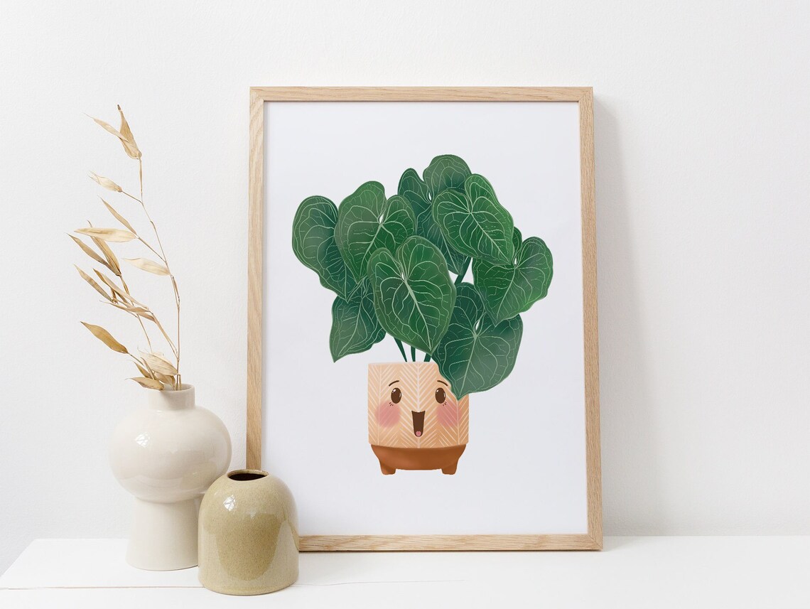 Anthurium Magnificum With Happy Face Cute Kawaii Plant Art Print - Image 2