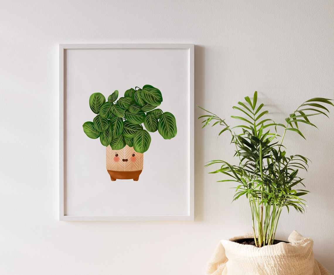 Cute Lemon Lime Prayer Plant in a Smiling Pot Illustration Poster - Image 2