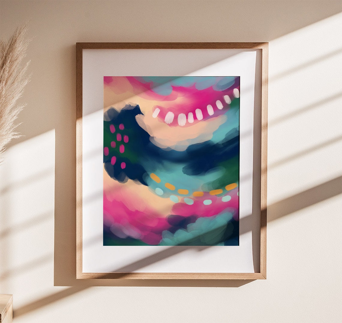 Navy Teal Pink Brushstroke Waves Colour Flow Abstract Poster - Image 3