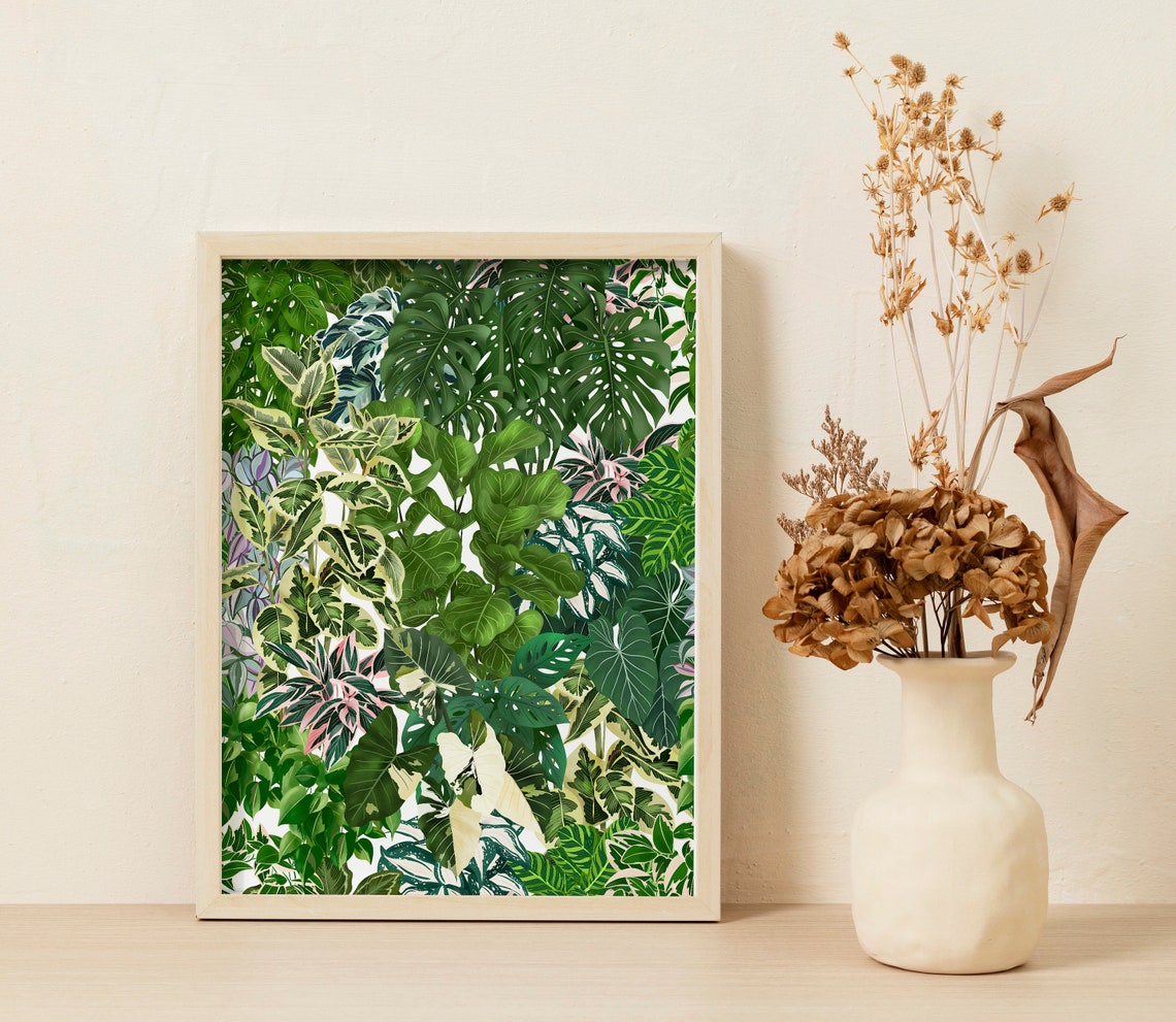 Dense Green Houseplant Leaf Poster Monstera Jungle Botanical Art