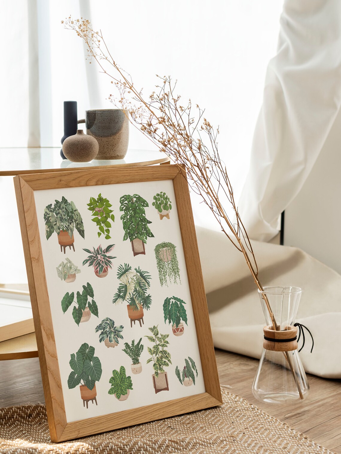 Sixteen Houseplants Grid Collector Botanical Illustration Art Print