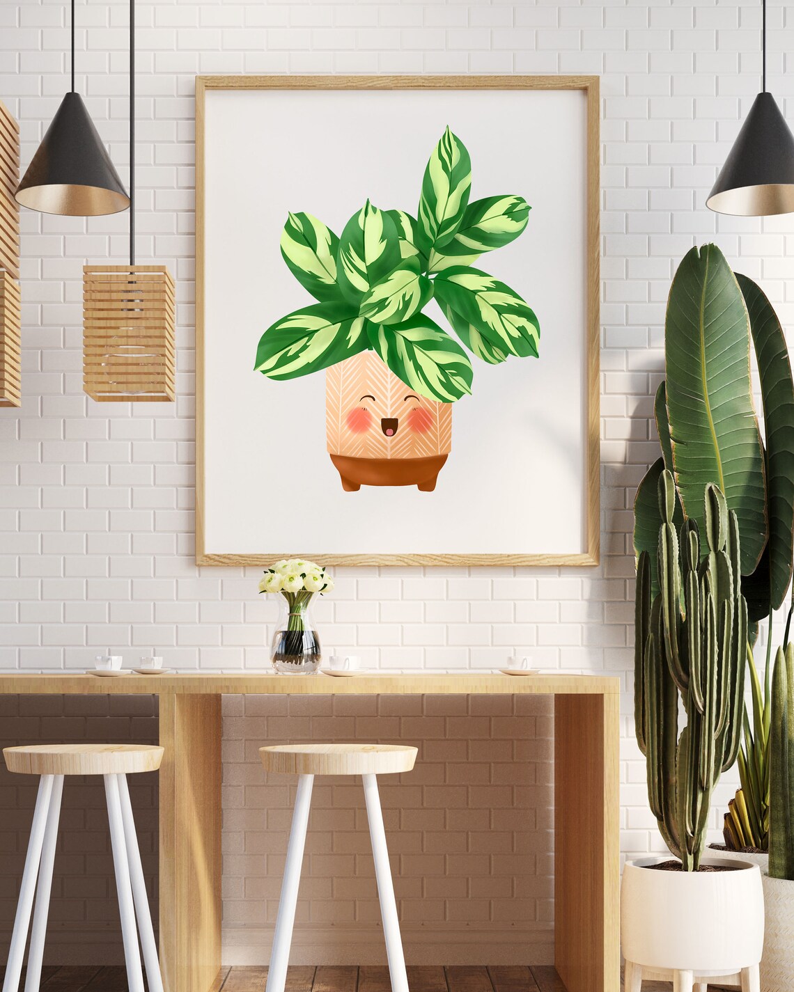 Calathea Lubbersiana Joyful Cute Smiling Kawaii Plant Art Print - Image 2