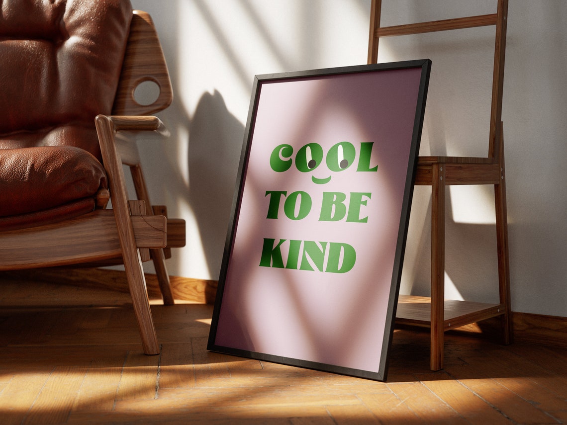 Cool To Be Kind Kids Smiley Pink Green Bold Uplifting Art Print - Image 3