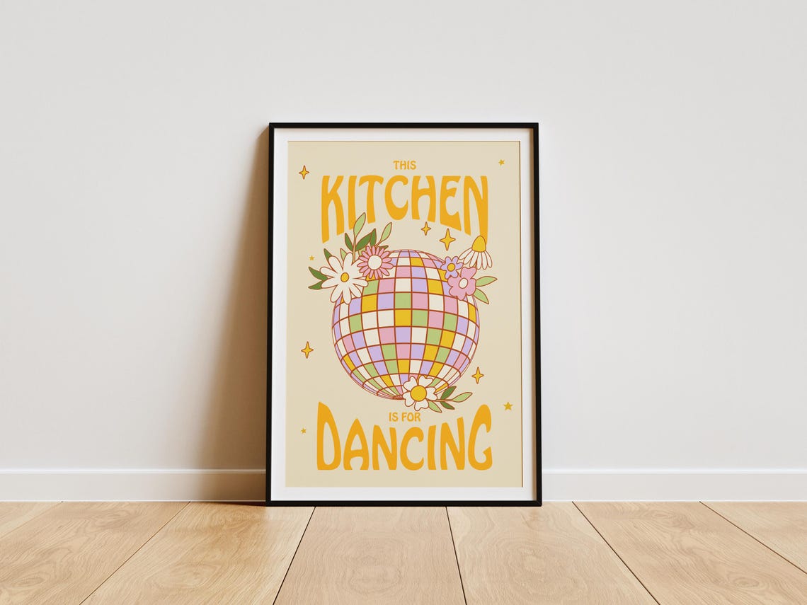 This Kitchen is for Dancing Groovy Floral Disco Ball Quote Poster - Image 4