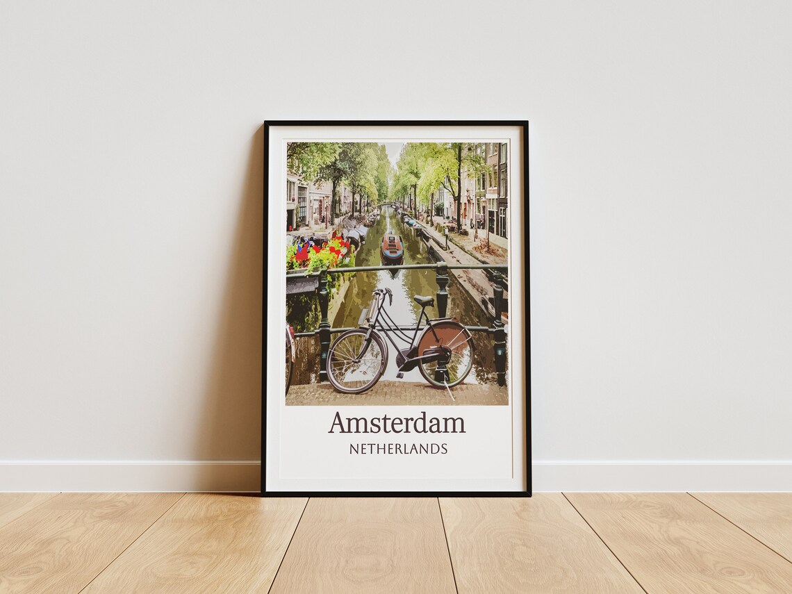 Amsterdam Netherlands Canal Bridge Bicycle Photographic Art Poster