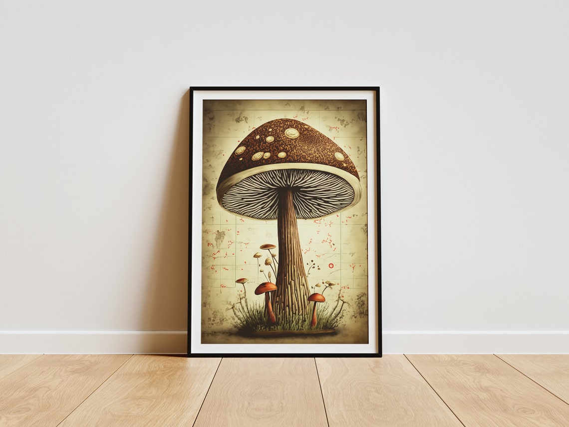 Oversized Brown Mushroom Vintage Botanical Art Illustration Poster