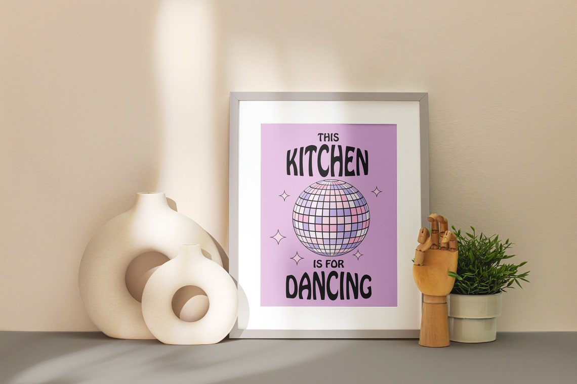 This Kitchen Is For Dancing Art Print Trendy Kitchen Art Print Kitchen Disco Poster Colourful Kitchen Art Prints Retro Kitchen Wall Art - Image 2