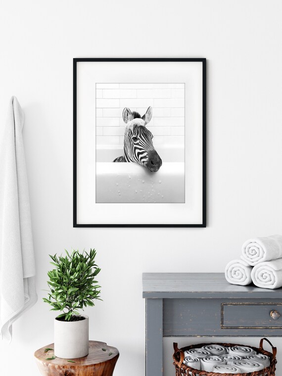 Cute Zebra In Tub Wall Art Instant Tiger Tiger Gifts Bathroom Wall Art Animal Poster