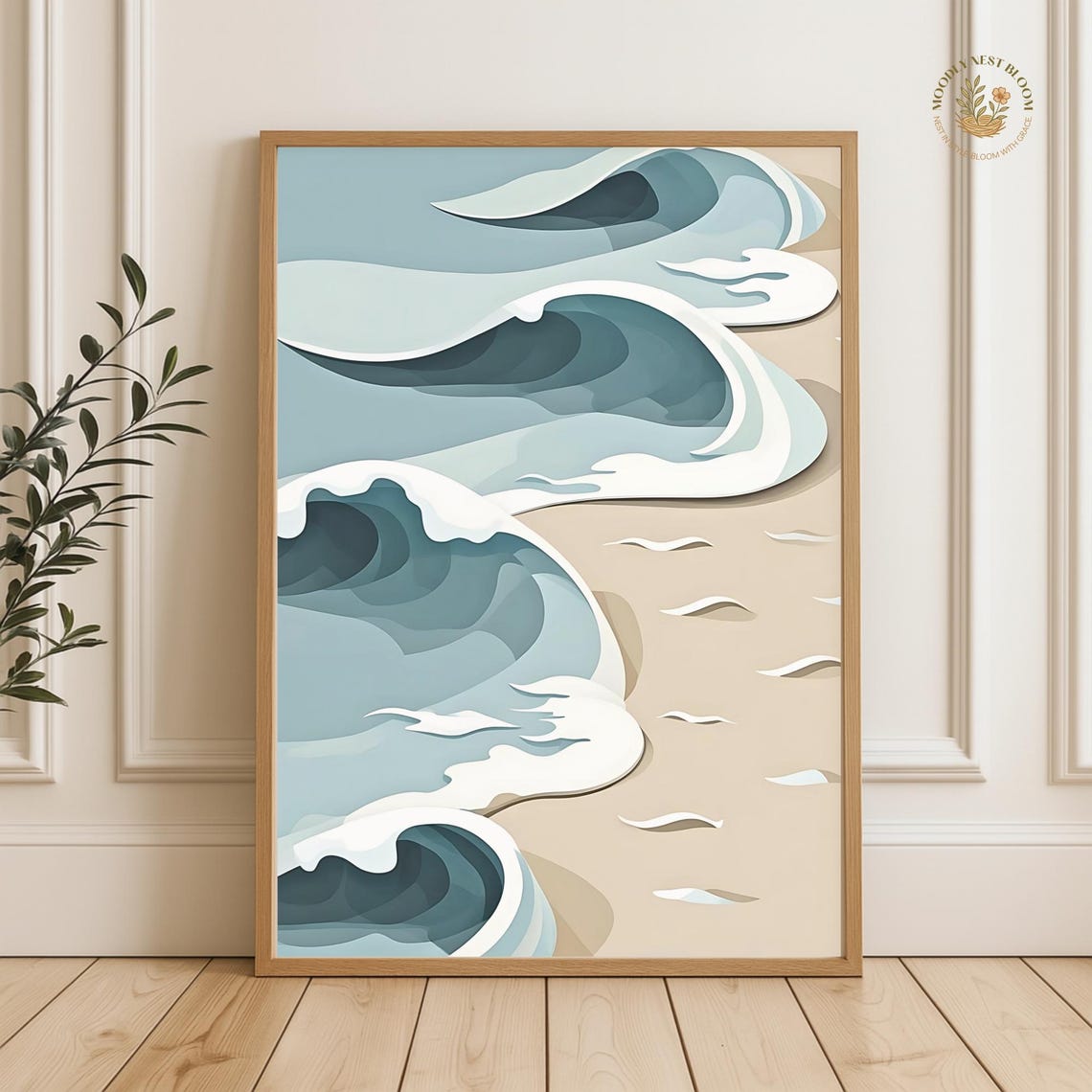 Abstract Ocean Wave Print Modern Coastal Wall Art
