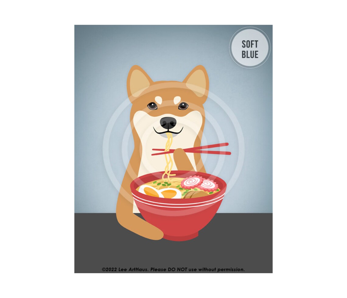 649dp Dog Artwork Red Shiba Inu Eating Ramen Bowl Wall Art Japanese Food Print Foodie Art Gift Gift For Chef Ramen Noodle Lovers - Image 2