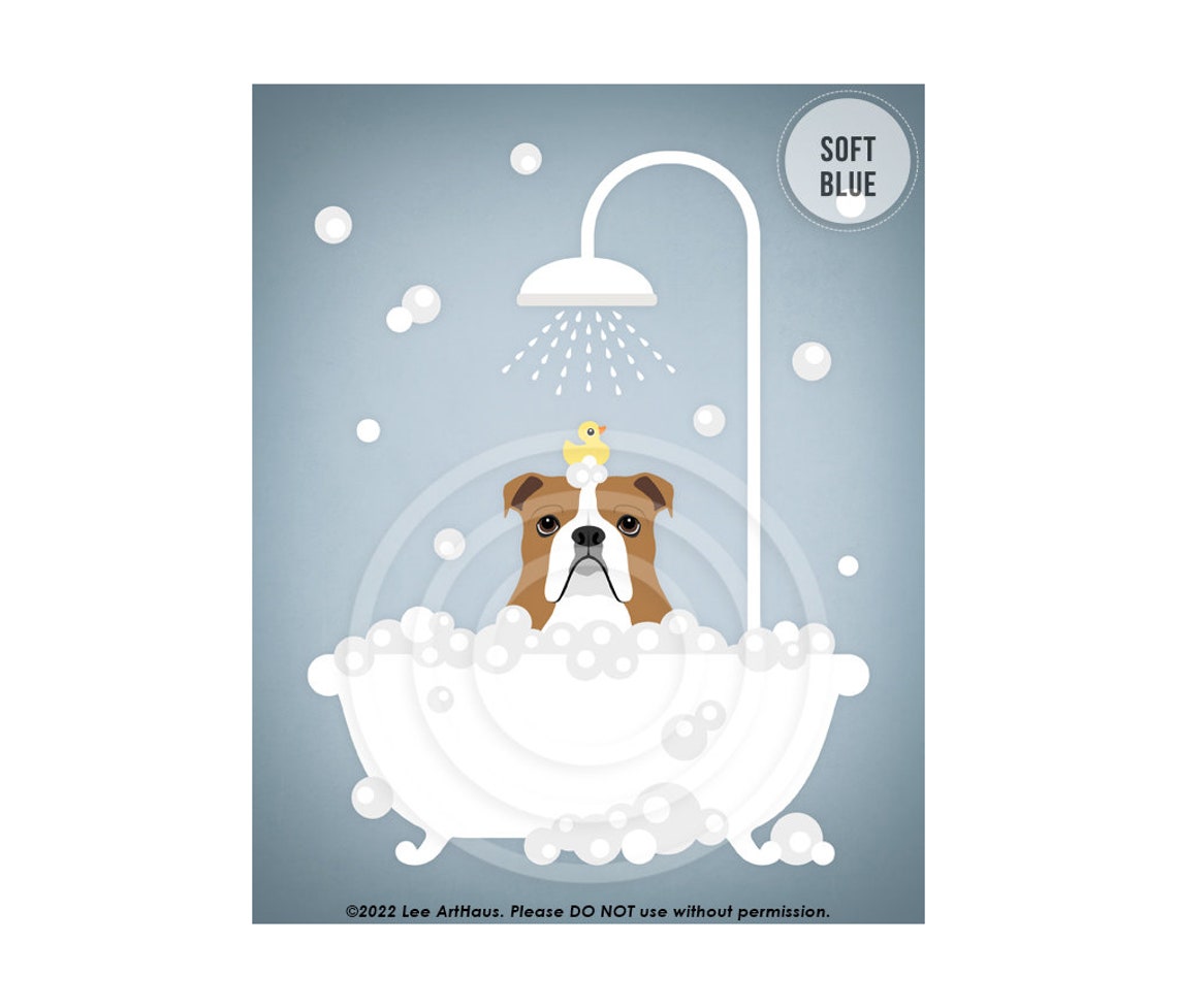 Brown English Bulldog Taking Bubble Bath Pink Wall Decor Poster - Image 2
