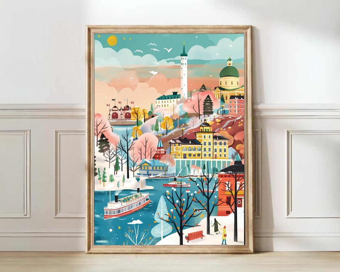 Finland Illustration, Helsinki Travel Poster Print